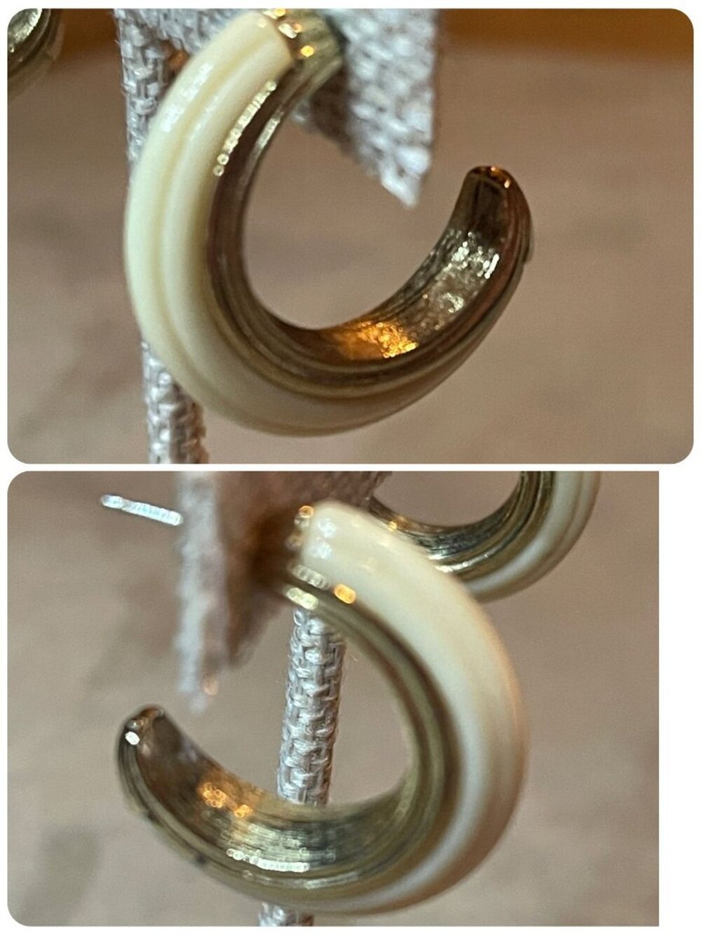 Vintage 89s Sarah Coventry Cream Gold Tone Hoop Chunky Earrings